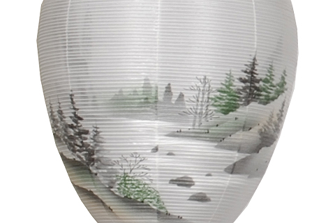 御所デザイン盆提灯「山水」。送料無料・伝統的な二重絵入りが魅力です。